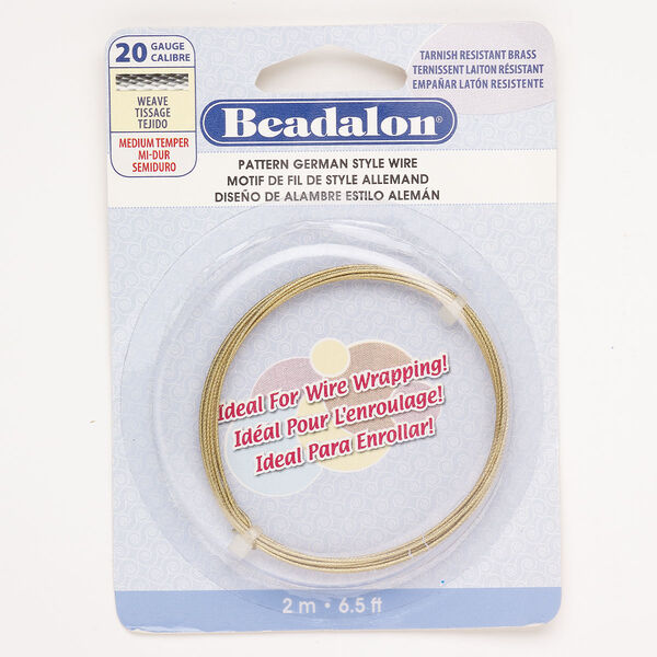 Wire brass 2pk weave pattern German style round, Beadalon® gold finish 20 gauge image number 0