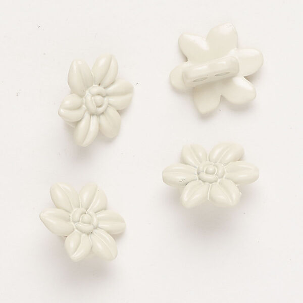 Spacer bar, "pewter" (zinc-based alloy) and enamel, cream, 14x12mm 2-strand flower, fits up to 4mm beads. Sold per pkg of 4. image number 0