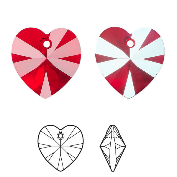 Drop 2pk light Siam shimmer, Crystal Passions® 18mm pendant heart 6228 image number 0