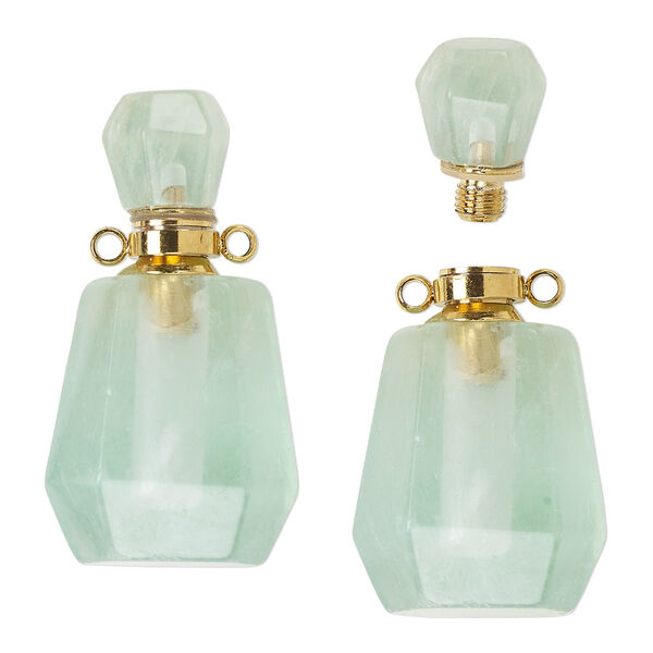 Green fluorite / brass 1pkg1, gold-finished hand-cut perfume bottle component natural 37x20mm image number 0