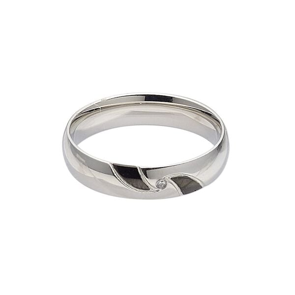 Ring, enamel / glass rhinestone / stainless steel, clear and black, 6mm wide with 5.5mm faceted round, size 12. Sold individually. image number 0