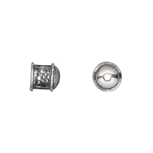 Cord end, antiqued sterling silver, 8.5x8.5mm hammered texture, 6mm inside diameter. Sold individually. image number 0
