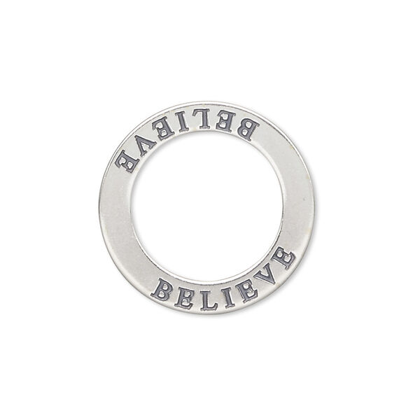 Charm, sterling silver, 22mm double-sided open round with "BELIEVE." Sold individually. image number 0