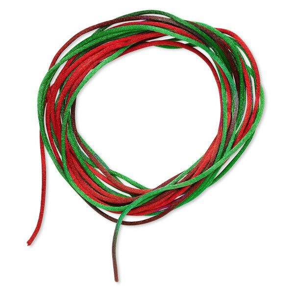 Cord, Satinique™, satin, Christmas, 1mm mini. Sold per pkg of 10 feet. image number 0