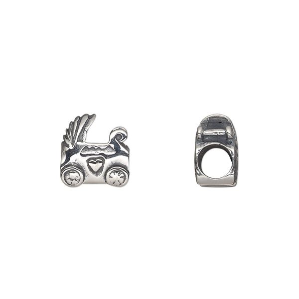 Bead, antiqued sterling silver, 10.5x10mm double-sided baby stroller with 4.5-5mm hole. Sold individually. image number 0