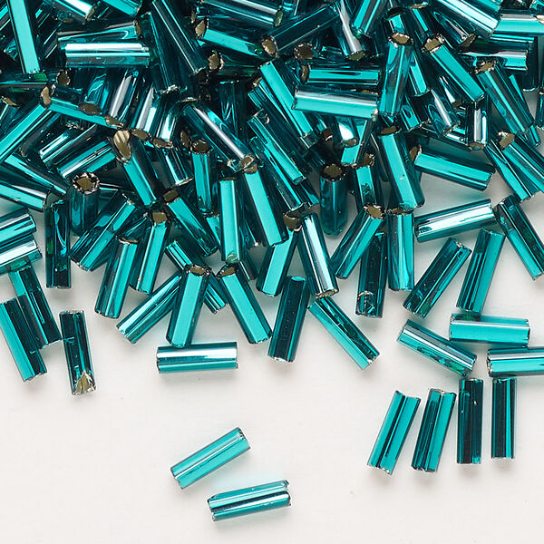 Bead, Preciosa Ornela Czech glass, bugle bead, pkg/500g, 1/4 inch, silver-lined transparent teal, (57710). image number 0