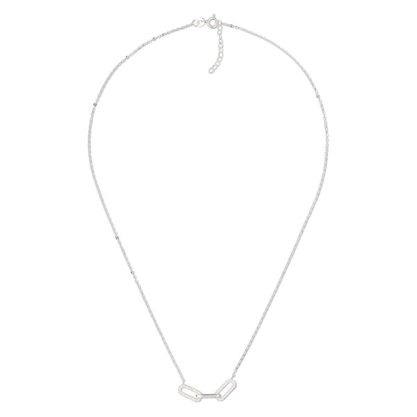 Necklace, cubic zirconia and sterling silver, clear, 32x4mm 3-link connector, 18 inches with 1-inch extender chain and springring clasp. Sold individually. image number 0