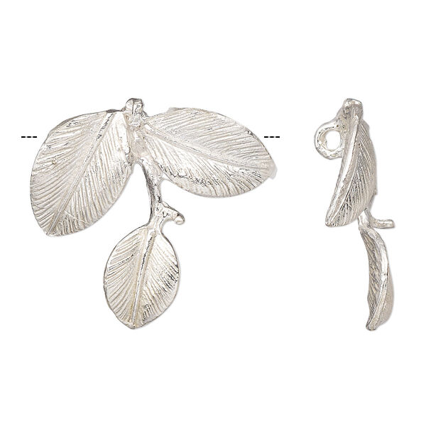 Drop, silver-plated brass, 26x24mm triple leaf, hidden loop and peg. Sold individually. image number 0