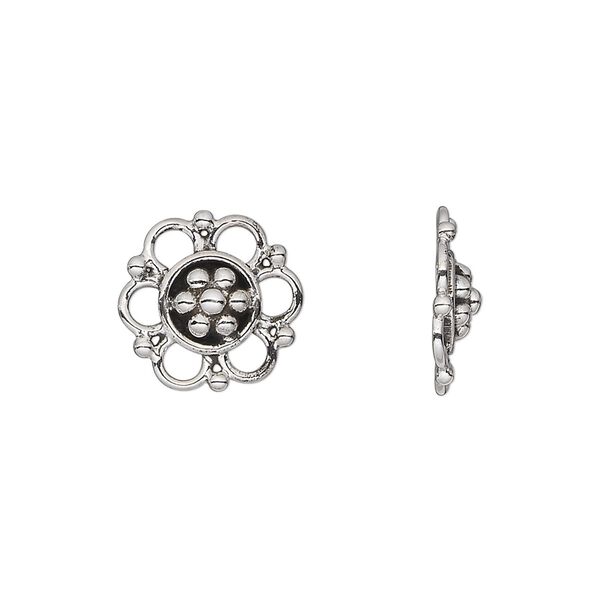 Link, antiqued sterling silver, 14x3mm open flat flower. Sold per pkg of 2. image number 0
