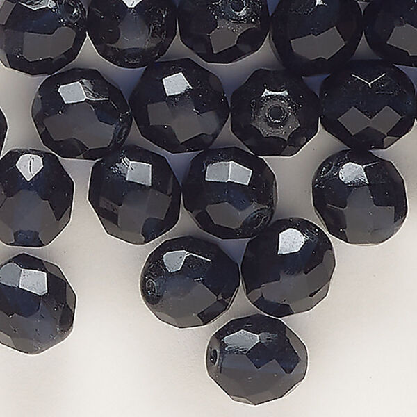 Bead, Czech fire-polished glass, opaque black, 10mm faceted round. Sold per pkg of 50. image number 0