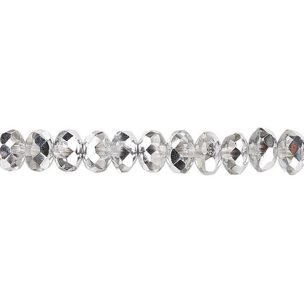Bead, Czech fire-polished glass, metallic silver, 7x5mm faceted rondelle. Sold per pkg of 600 (1/2 mass). image number 0