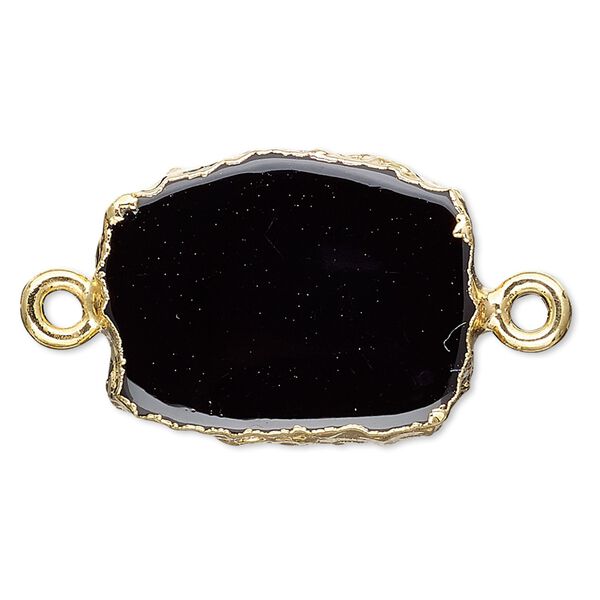 Black onyx / sterling silver 1pkg2, electrocoated gold-plated freeform rectangle link 13x12mm-15x14mm image number 0