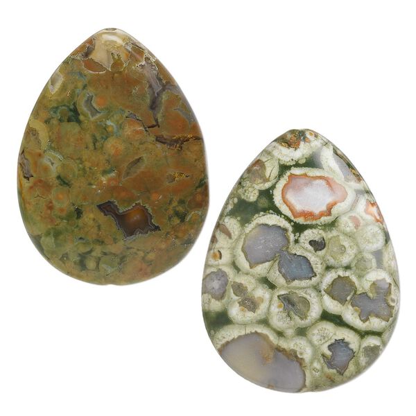 Rhyolite 1pkg2, top-drilled flat teardrop bead natural 40x30mm image number 0