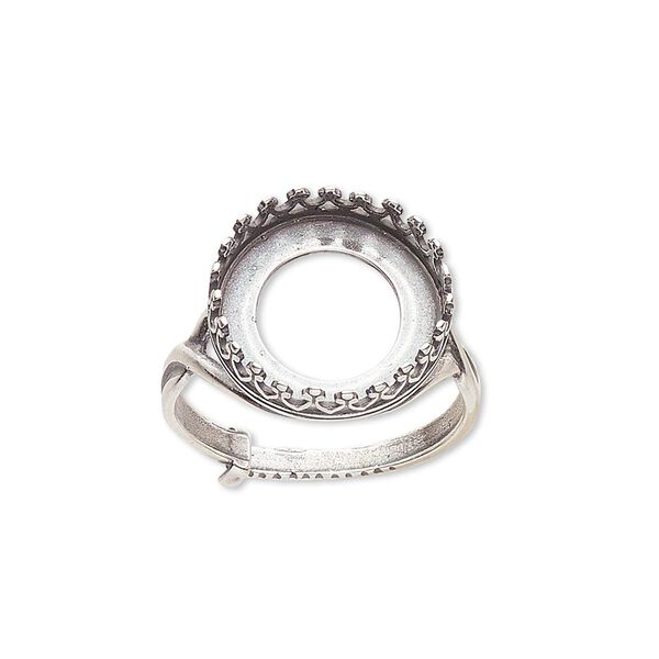 Ring, JBB Findings, antique silver-plated brass, 16mm round with 14mm round bezel setting, adjustable from size 6-8. Sold individually. image number 0