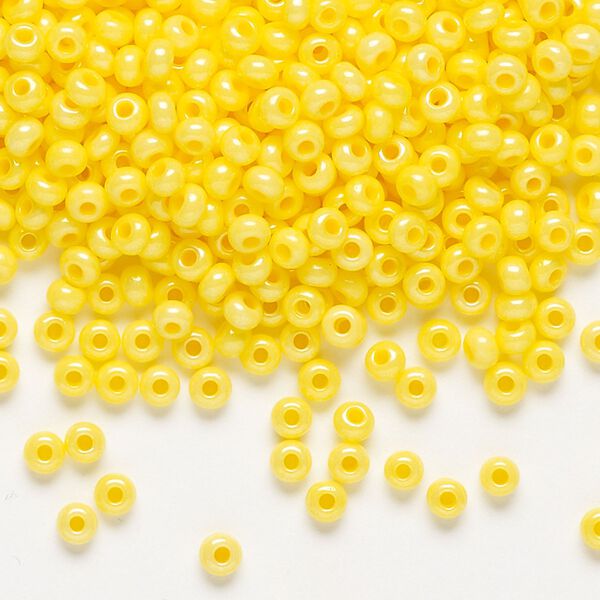 Seed bead, Preciosa Ornela Czech glass, pkg/500g, #8 rocaille, opaque terra dyed yellow luster chalkwhite, (16386). image number 0