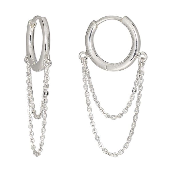 Earring hoop 1pkg2 sterling silver, 14mm round / 22mm drape / 1mm chain / round tube / hinged, 18 gauge 1 pair image number 0