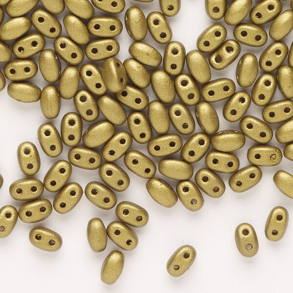 Seed bead, Preciosa Twin™ Pressed Twin Czech glass, pkg/200, 5x2.5mm oval, opaque satin dark bronze, (15316). image number 0