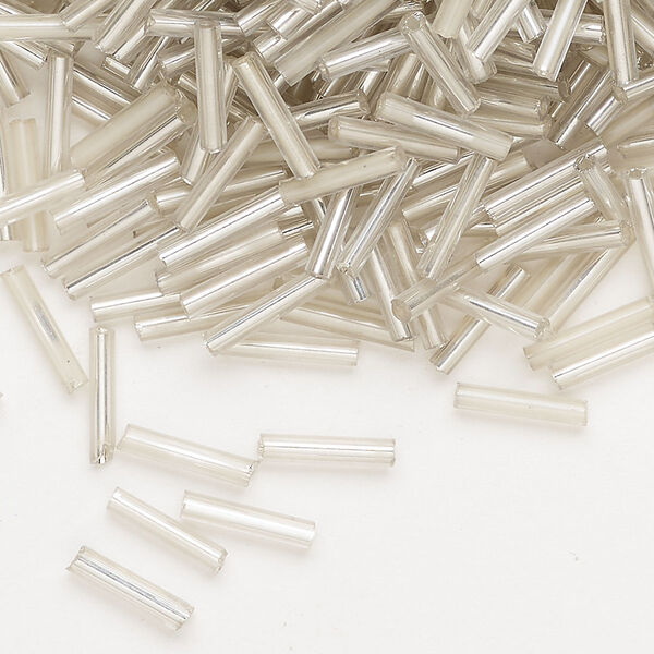 Bugle bead, glass, translucent silver-lined clear, 10x7mm round tube. Sold per 50-gram pkg. image number 0