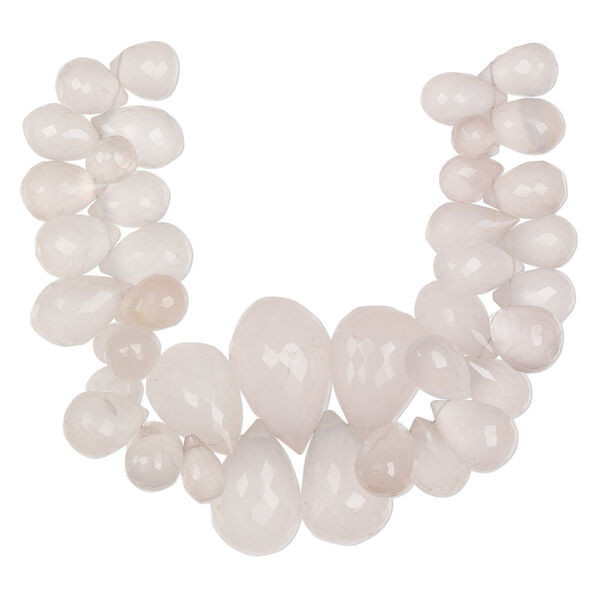 Rose quartz 1pkg1, hand-cut top-drilled faceted teardrop bead natural 7 inch graduated 10x7mm-29x18mm image number 0