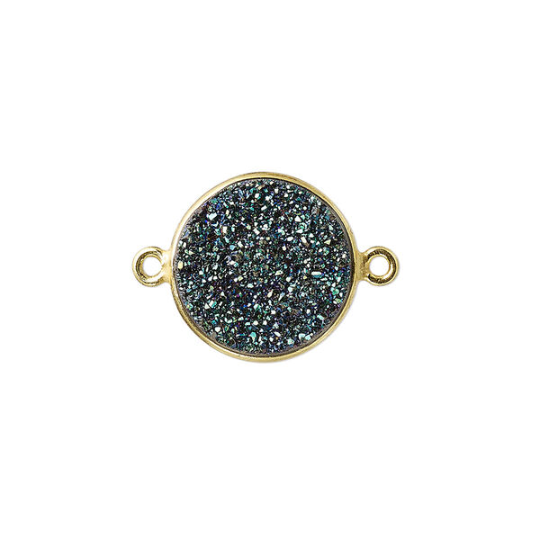 Druzy agate / sterling silver 1pkg1, electrocoated gold finished hand-cut flat round link 15mm image number 0
