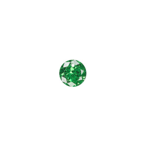 Drop, cubic zirconia, emerald green, 8mm hand-faceted round, Mohs hardness 8-1/2. Sold per pkg of 2. image number 0