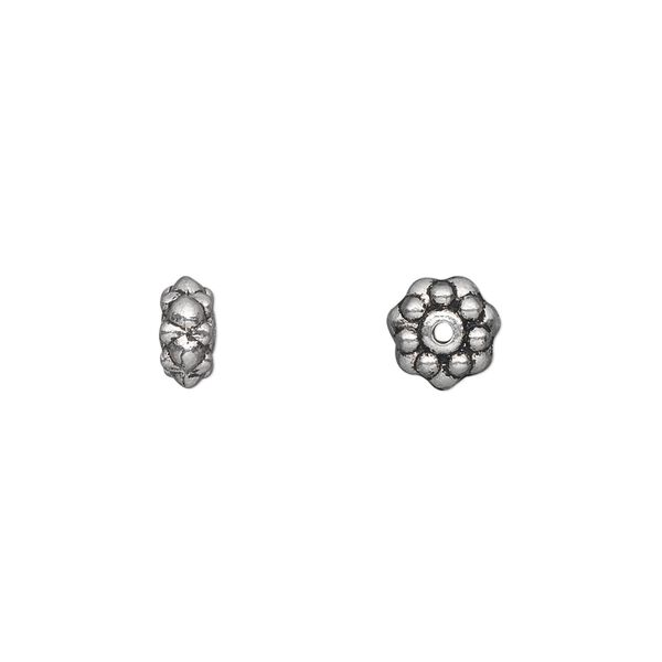 Bead, antique silver-plated "pewter" (zinc-based alloy), 7x3mm double-sided beaded rondelle. Sold per pkg of 50. image number 0
