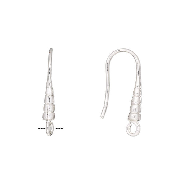 Ear wire, silver-finished copper, 21mm tapered tower shell with open loop, 19 gauge. Sold per pair. image number 0
