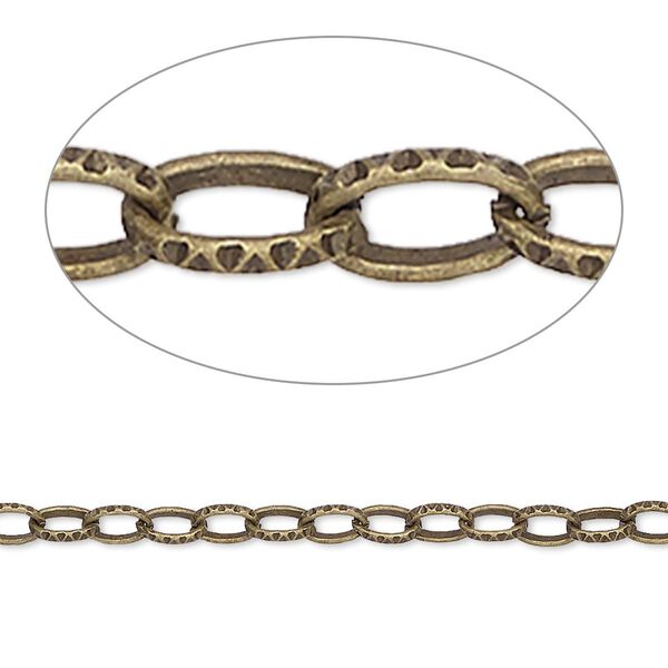 Chain, antique brass-plated steel, 3mm textured cable. Sold per pkg of 5 feet. image number 0