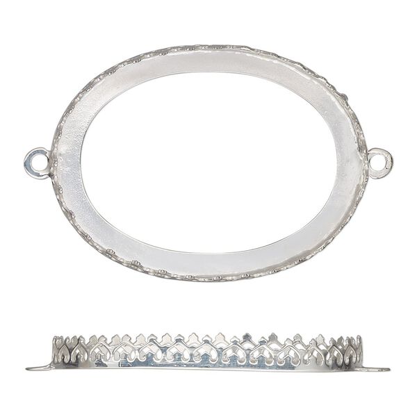 Link, sterling silver, 41.5x31.5mm oval with decorative trim and open back with 40x30mm oval cabochon bezel setting. Sold individually. image number 0