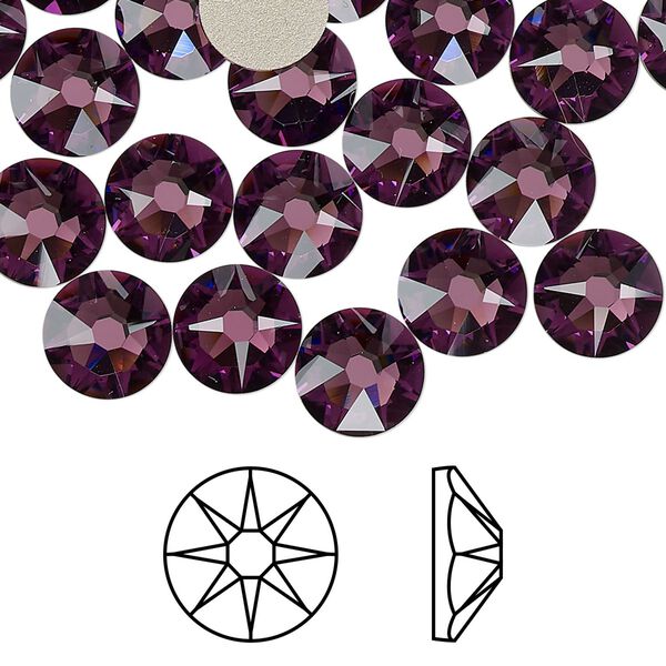 Flat back 12pk amethyst foil back, Crystal Passions® 8.412-8.672mm rose round SS40 2088 image number 0