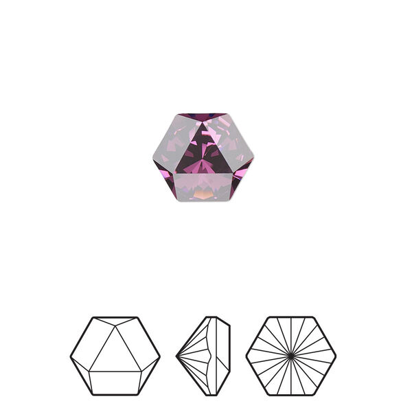 Fancy stone 2pk amethyst foil back, Crystal Passions® 10.8x9.4mm prismatic hexagon 4699 image number 0