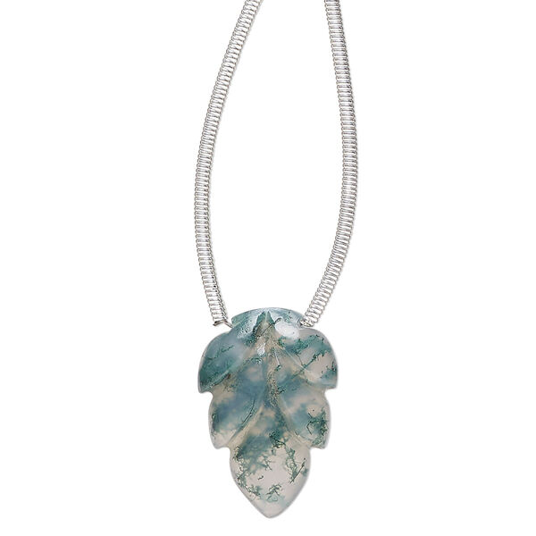 Moss agate 1pkg1, hand-cut top-drilled carved leaf bead natural 18x12mm image number 0