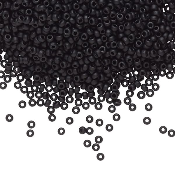 Seed bead, Miyuki, glass, pkg/250g, #11 rocaille, opaque matte black, (RR-401F). image number 0