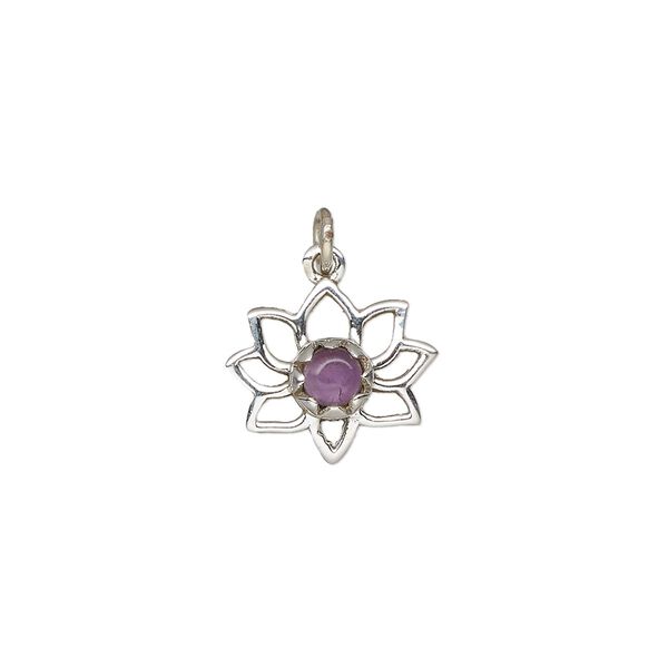 Amethyst / sterling silver 1pkg1, open lotus drop natural antiqued 14.5x12mm image number 0