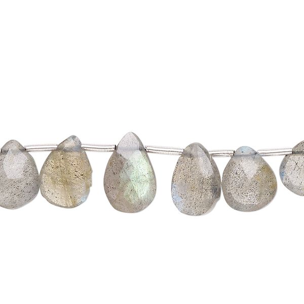 Labradorite 1pkg1, hand-cut top-drilled faceted puffed teardrop bead natural 4 inch graduated 7x5mm-11x7mm image number 0