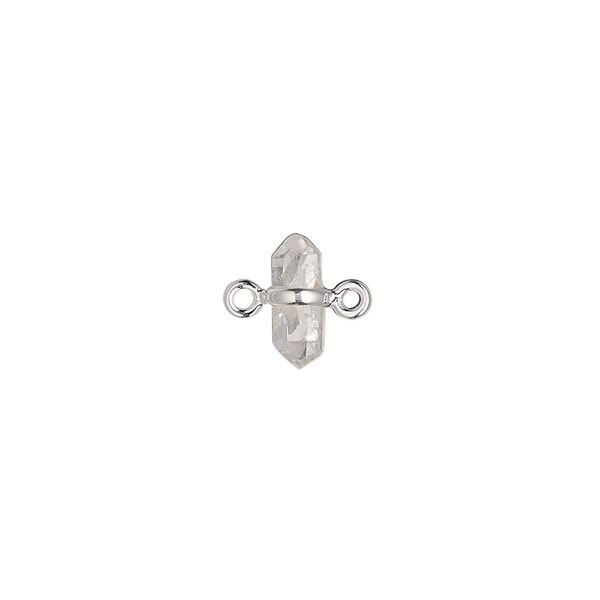 Link, sterling silver and quartz crystal, 8x4mm-9x6mm nugget. Sold individually. image number 0