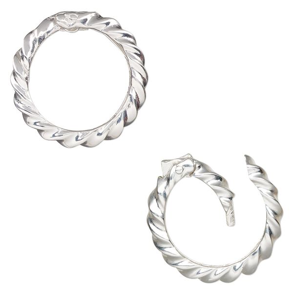 Clasp, self-closing hook, sterling silver, 21mm round with twisted design. Sold individually. image number 0
