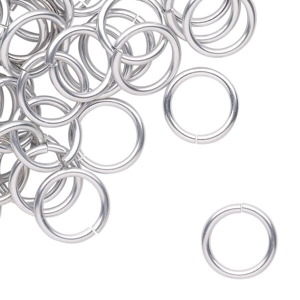 Jump ring, anodized tempered aluminum, silver, 12mm round, 9.2mm inside diameter, 15 gauge. Sold per pkg of 100. image number 0