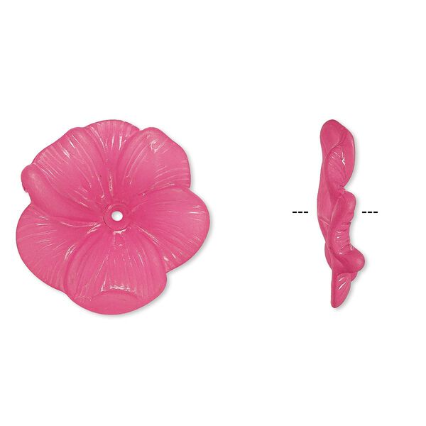 Component, acrylic, frosted fuchsia, 31x6mm flower. Sold per pkg of 6. image number 0