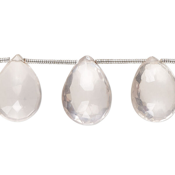 Rose quartz 1pkg11, hand-cut top-drilled faceted puffed teardrop bead natural 13x10mm-18x11mm image number 0