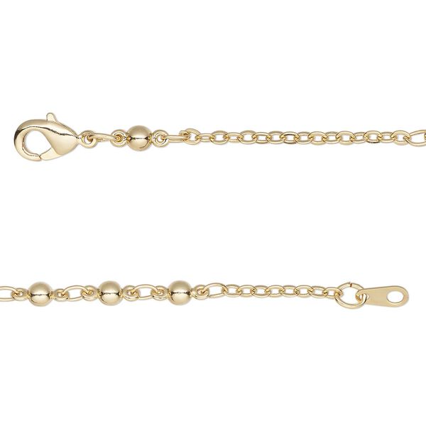 Chain, gold-finished brass, 3mm triple ball, 20 inches with lobster claw clasp. Sold individually. image number 0