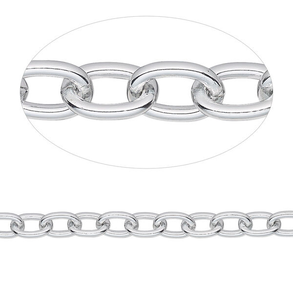 Chain, anodized aluminum, silver, 11mm cable. Sold per pkg of 5 feet. image number 0