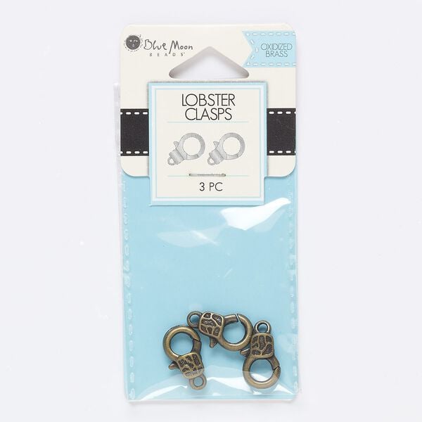 Clasp, lobster claw, antique brass-finished "pewter" (zinc-based alloy), 14x10mm with mosaic design. Sold per pkg of 3. image number 0