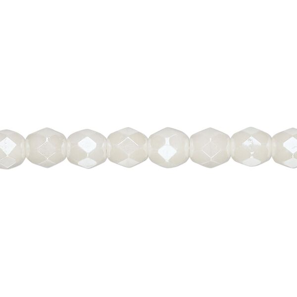 Bead, Czech fire-polished glass, light ivory luster, 6mm faceted round. Sold per 15-1/2" to 16" strand, approximately 65 beads. image number 0