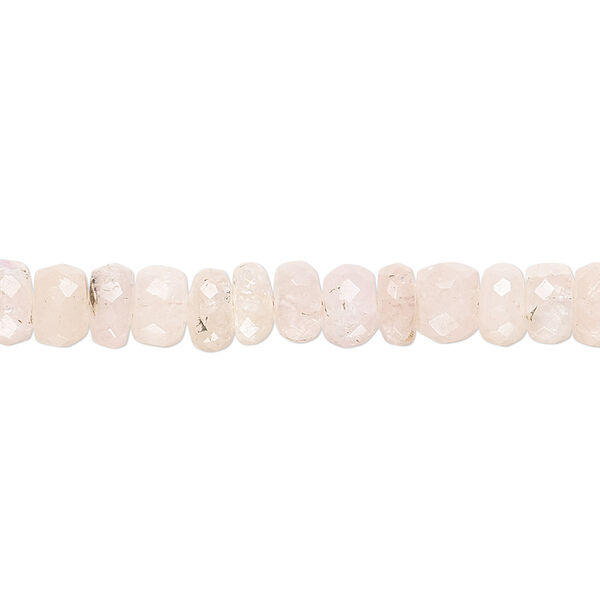 Bead, rose quartz (natural), 6x3mm-6x4mm hand-cut faceted rondelle with 0.4-1.4mm hole, C grade, Mohs hardness 7. Sold per 8-inch strand. image number 0
