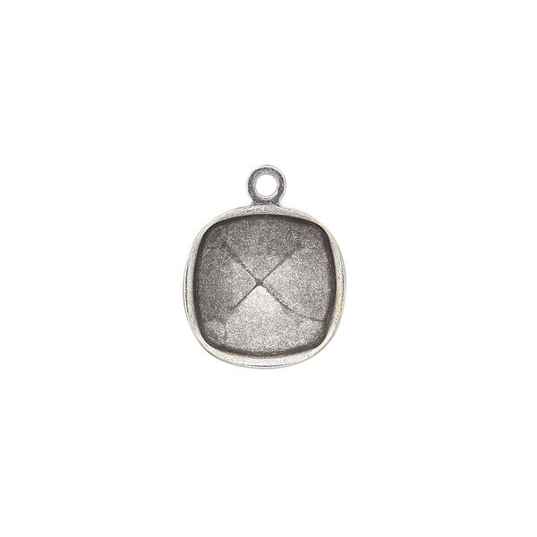 Drop, Almost Instant Jewelry®, antique silver-plated brass, 14mm rounded square with 12mm cushion setting. Sold per pkg of 4. image number 0