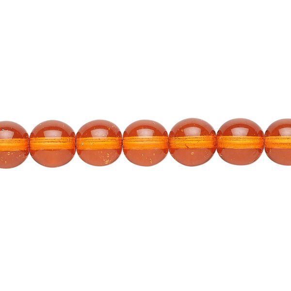 Bead, Czech dipped décor glass druk, orange, 8mm round. Sold per 15-1/2" to 16" strand. image number 0