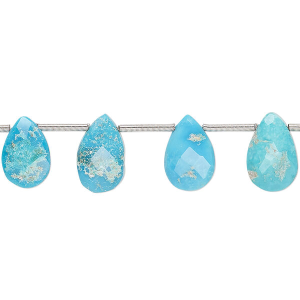Imperial crown turquoise 1pkg15, hand-cut top-drilled faceted puffed teardrop bead natural 10x6mm-12x8mm image number 0