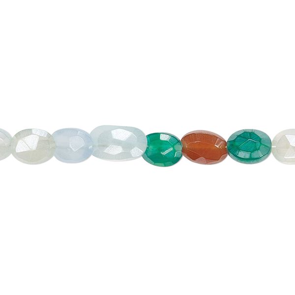Multi-chalcedony 1pkg1, luster hand-cut faceted puffed oval bead 6 inch 6x5mm-9x6mm image number 0