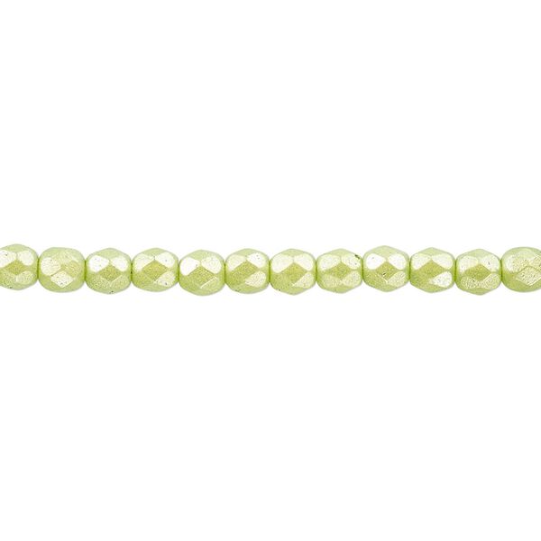 Bead, Czech fire-polished dipped décor glass, pearlescent lime green, 4mm faceted round. Sold per 15-1/2" to 16" strand. image number 0